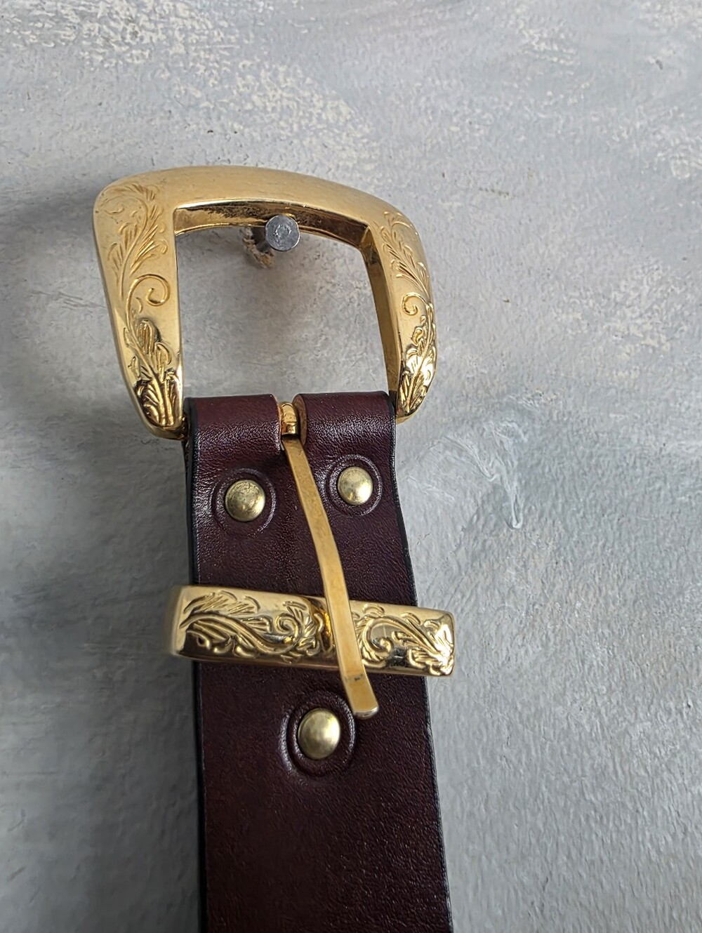 Brown Leather 4 Gold Concho Genuine Thick Quality Made In Italy 38' - Picture 6 of 10